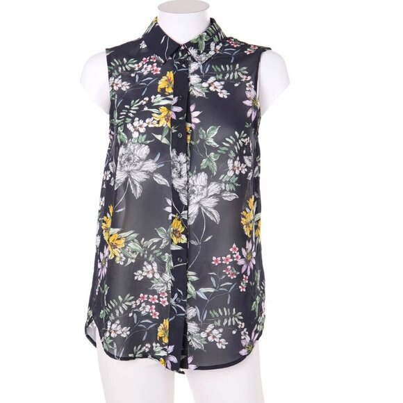 H&M Sheer Collared Button Down Tank Sleeveless Shirt - Picture 5 of 12